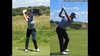 Justin Thomas golf swing  Long Iron faceon amp downtheline July 2017 [upl. by Tanitansy]