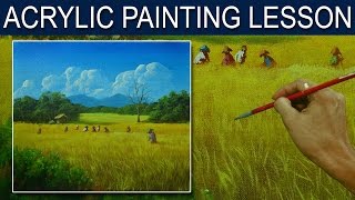 Acrylic Landscape Painting Tutorial  Rice Harvest with Farmers by JM Lisondra [upl. by Teirtza]